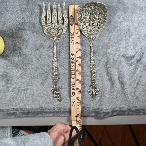 UGO BELLINI fork spoon set cherub lions silver plate vintage - Picture 2 of 11